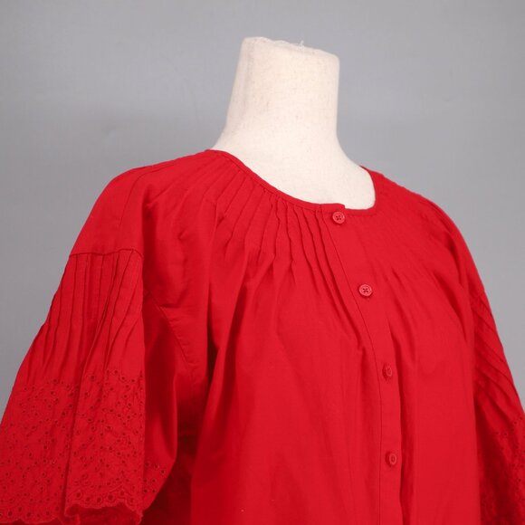 J.CREW Jolie Top Eyelet Cotton Poplin Pintuck Scalloped Edges Red Size M - Picture 5 of 11
